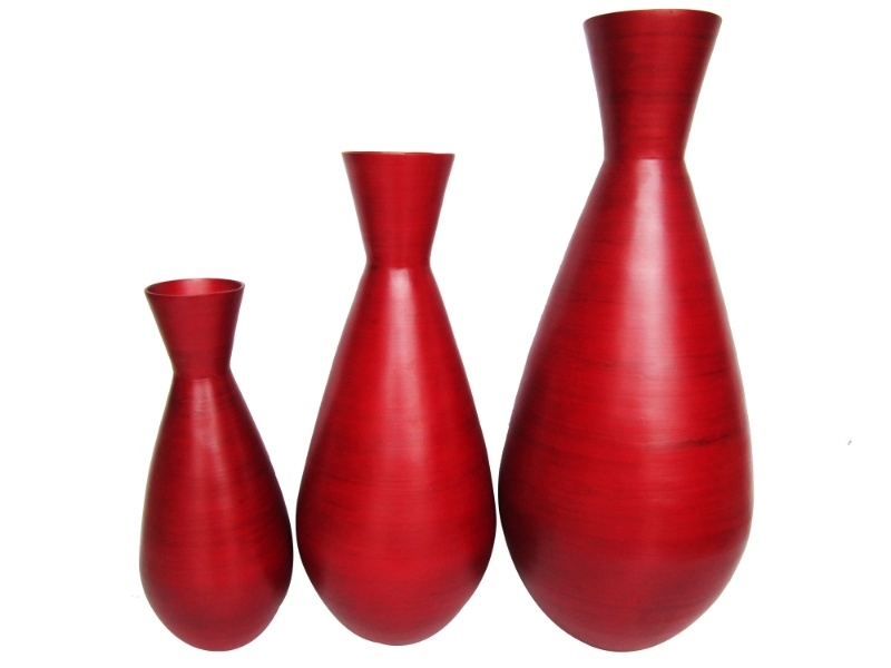 Top-tier Spun Bamboo Tear-drop Vase Set of 3 - Red Lacquered Eco-friendly Decor